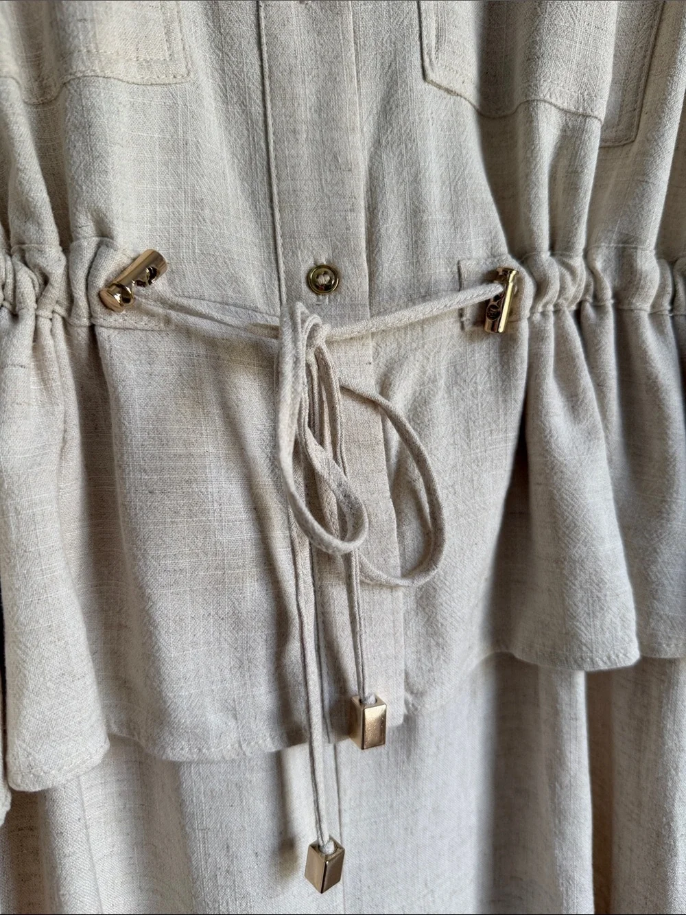 NWT Zara Linen Blend Summer Flowy Jumpsuit Sleeveless Drawstring Minimalist M